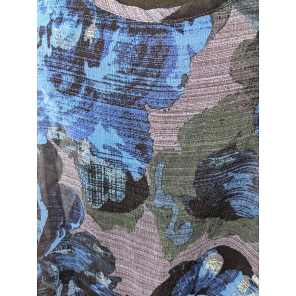 Express Top Womens L Blue Floral Watercolor Sheer Racerback Blouse Tank Coverup - Picture 5 of 12